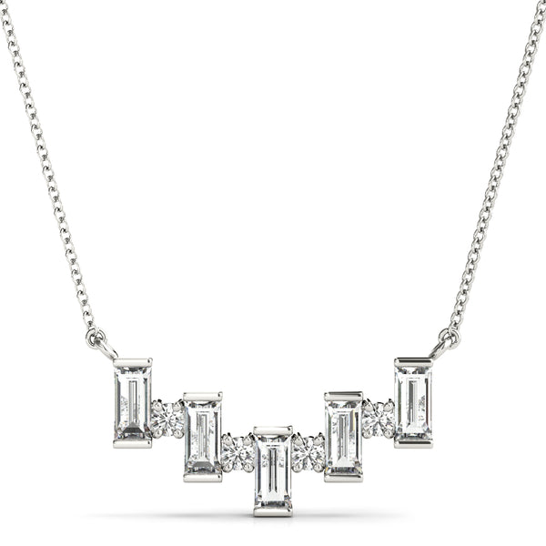 Silver Baguette Diamond Bar Pendant with Prong Setting