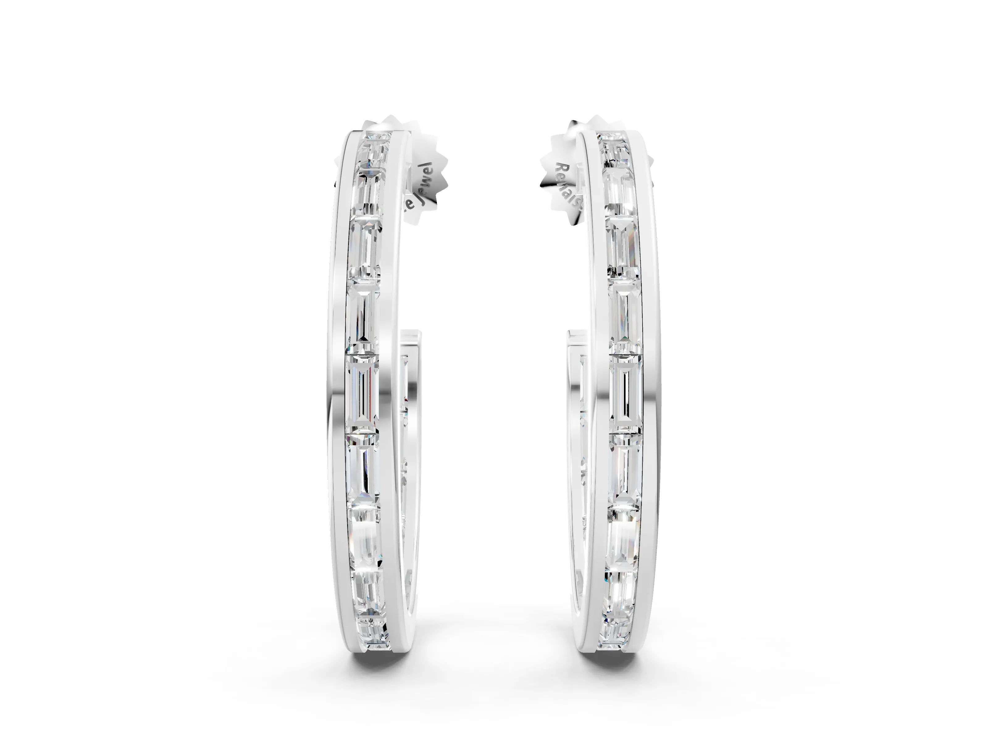 White gold Baguette Diamond Channel-Set Inside-Out Hoop Earrings