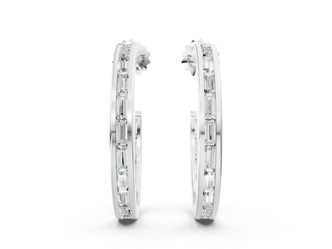 White gold Baguette Diamond Channel-Set Inside-Out Hoop Earrings