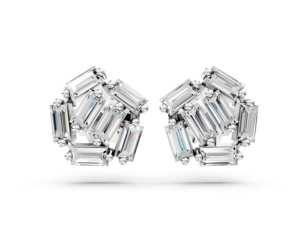 Platinum Baguette Diamond Cluster Stud Earrings