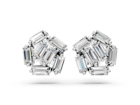 White gold Baguette Diamond Cluster Stud Earrings_8