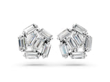 Silver 0.64 Carat E-F VVS-VS Baguette Diamond Cluster Stud Earrings