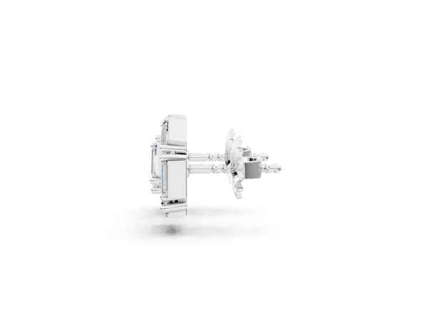 Silver Baguette Diamond Cluster Stud Earrings