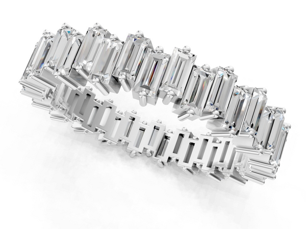 Platinum Baguette Diamond Full Eternity Ring with Prong Setting