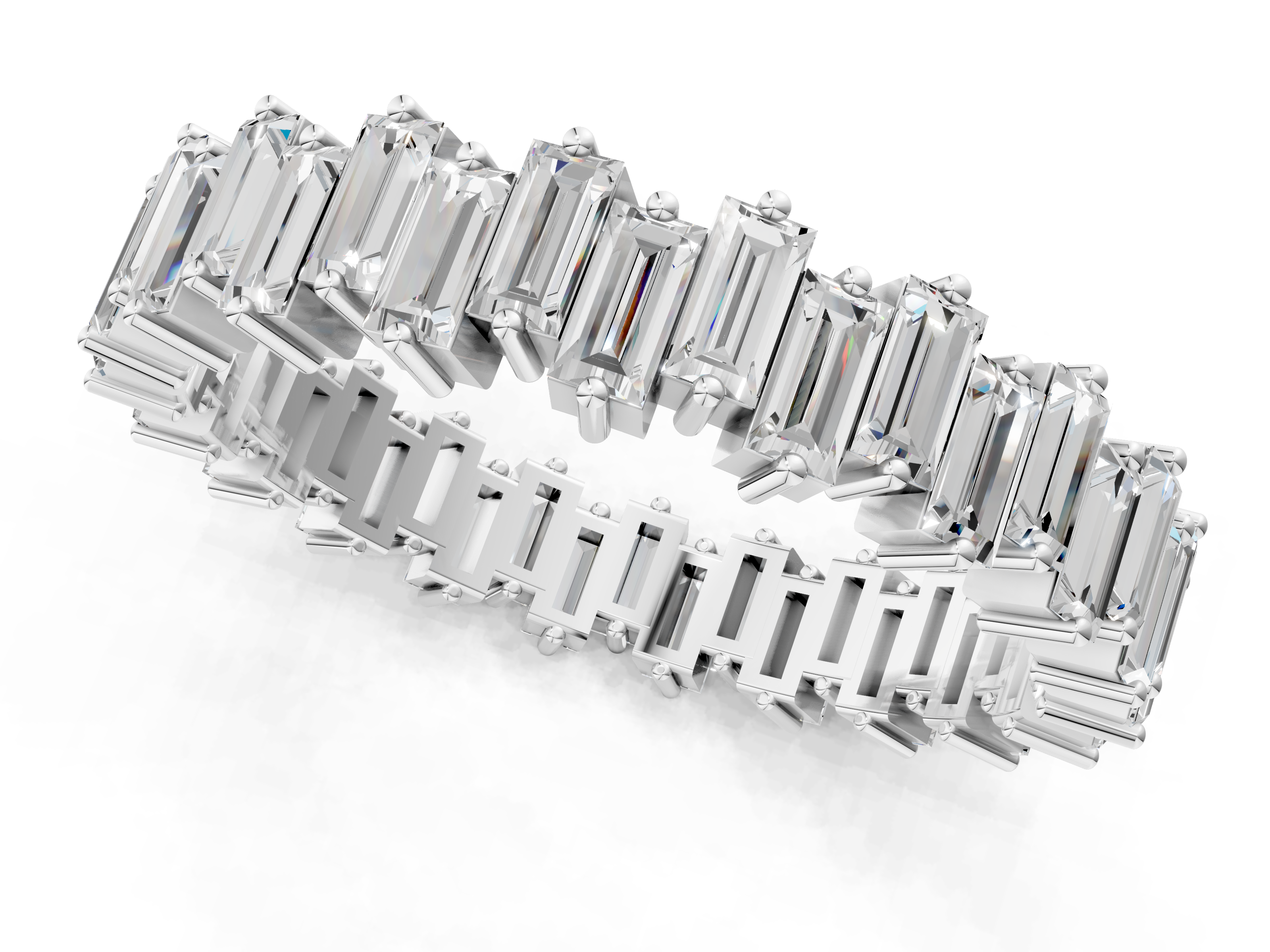 White gold Baguette Diamond Full Eternity Ring with Prong Setting_18