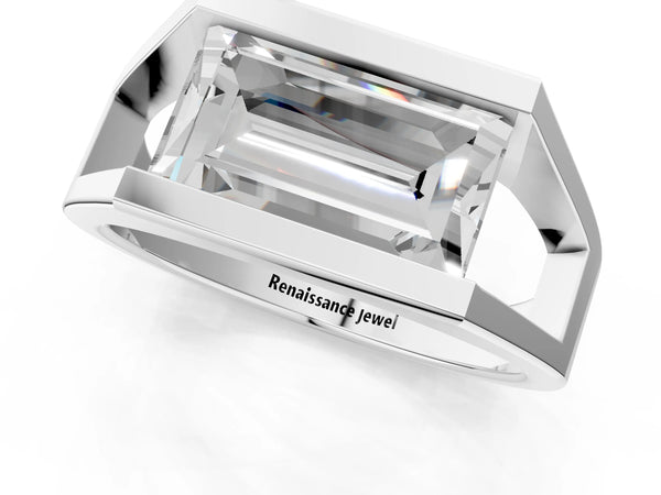 Sterling Silver Baguette East-West Geometric Solitaire Engagement Ring Setting with Open Sides
