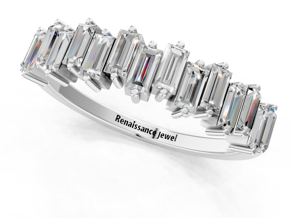 White gold Baguette Diamond Half Eternity Ring with Prong Setting