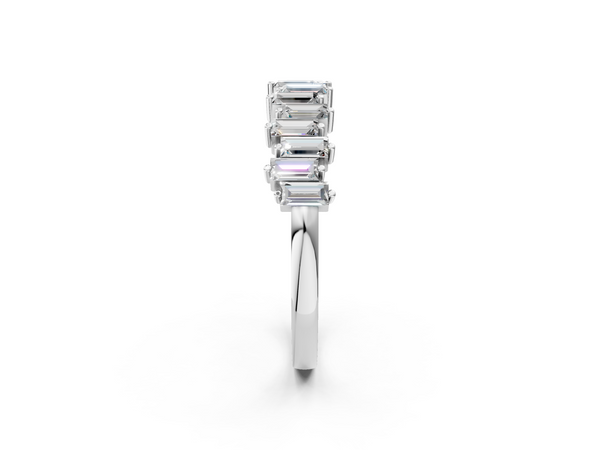 White gold Baguette Diamond Half Eternity Ring with Prong Setting
