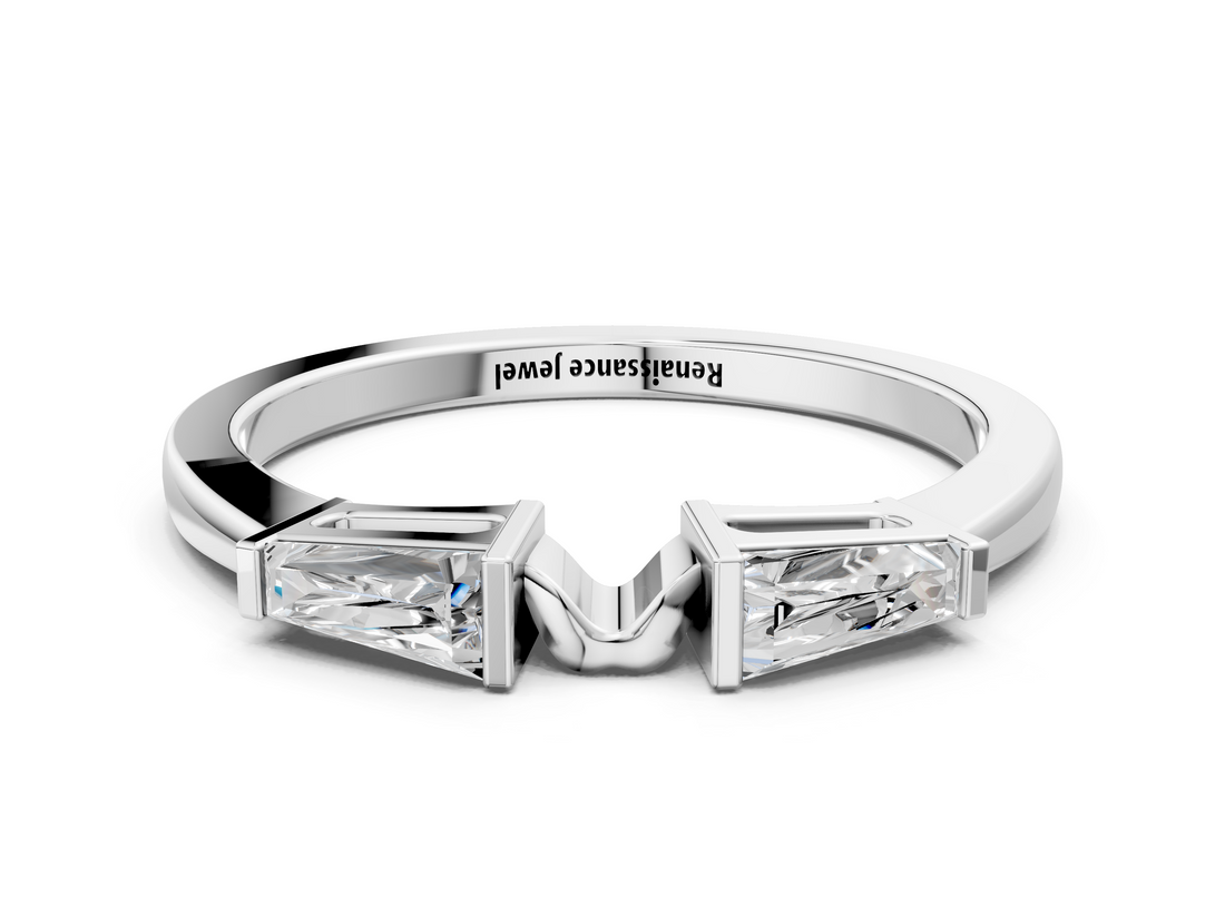 White gold Baguette Diamond Open Band with Bar Prong Setting_46