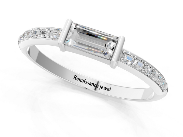 White gold Baguette Diamond Pavé Band with Bar Setting