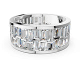 Silver Baguette Diamond Staggered Two-Row Mens Band