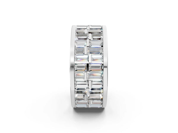 White gold Baguette Diamond Staggered Two-Row Mens Band