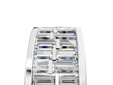 Silver Baguette Diamond Staggered Two-Row Mens Band