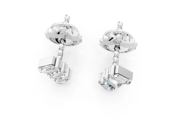 White gold Baguette Diamond Three-Stone Stud Earrings