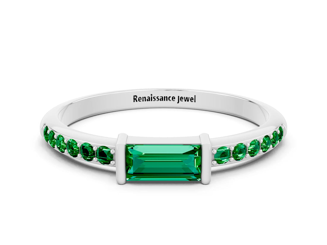 White gold Baguette Emerald Pavé Band with Bar Setting_6