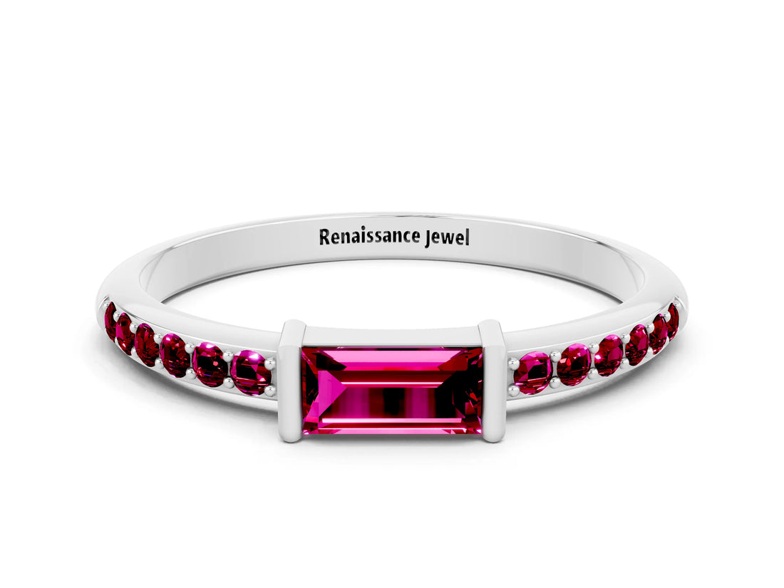White gold Baguette Garnet Pavé Band with Bar Setting_6