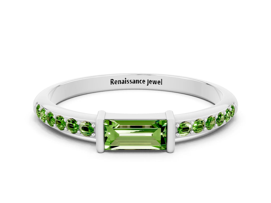 White gold Baguette Peridot Pavé Band with Bar Setting_6