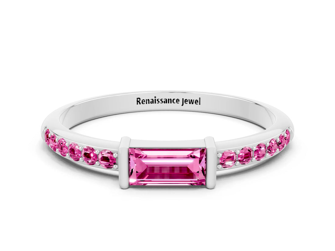 White gold Baguette Pink Sapphire Pavé Band with Bar Setting_18