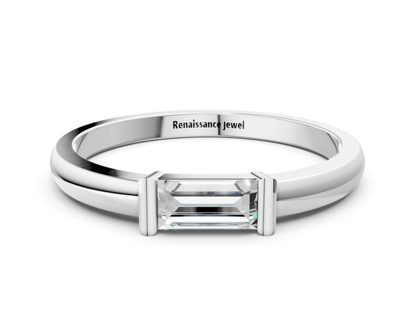 White gold Baguette Solitaire Bar-Set Minimalist Band