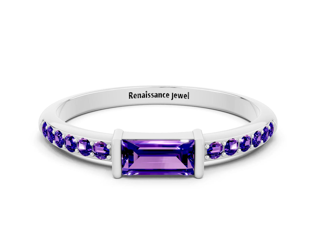 White gold Baguette Tanzanite Pavé Band with Bar Setting_6