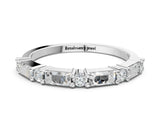 14K White Gold Baguette and Round Diamond Bar Setting Half Eternity Band with Prong Setting