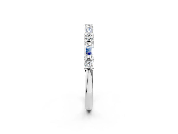 Platinum Baguette and Round Diamond Bar Setting Half Eternity Band with Prong Setting