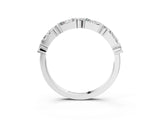 14K White Gold Baguette and Round Diamond Bar Setting Half Eternity Band with Prong Setting