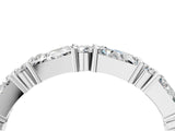 14K White Gold Baguette and Round Diamond Bar Setting Half Eternity Band with Prong Setting