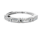 14K White Gold Baguette and Round Diamond Bar Setting Half Eternity Band with Prong Setting