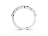 14K White Gold Baguette and Round Diamond Bar Setting Half Eternity Band with Prong Setting