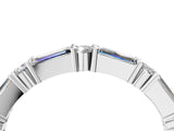 14K White Gold Baguette and Round Diamond Bar Setting Half Eternity Band with Prong Setting