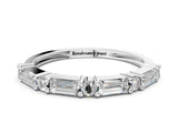White gold Baguette and Round Diamond Bar Setting Half Eternity Band with Prong Setting_61