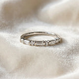 14K White Gold Baguette and Round Diamond Channel Set Half Eternity Band with Bar Prong Setting