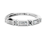 14K White Gold Baguette and Round Diamond Channel Set Half Eternity Band with Bar Prong Setting