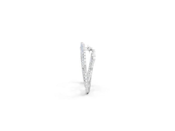 Silver Baguette and Round Diamond Fanned Hoop Earrings