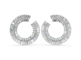 White gold Baguette and Round Diamond Fanned Hoop Earrings