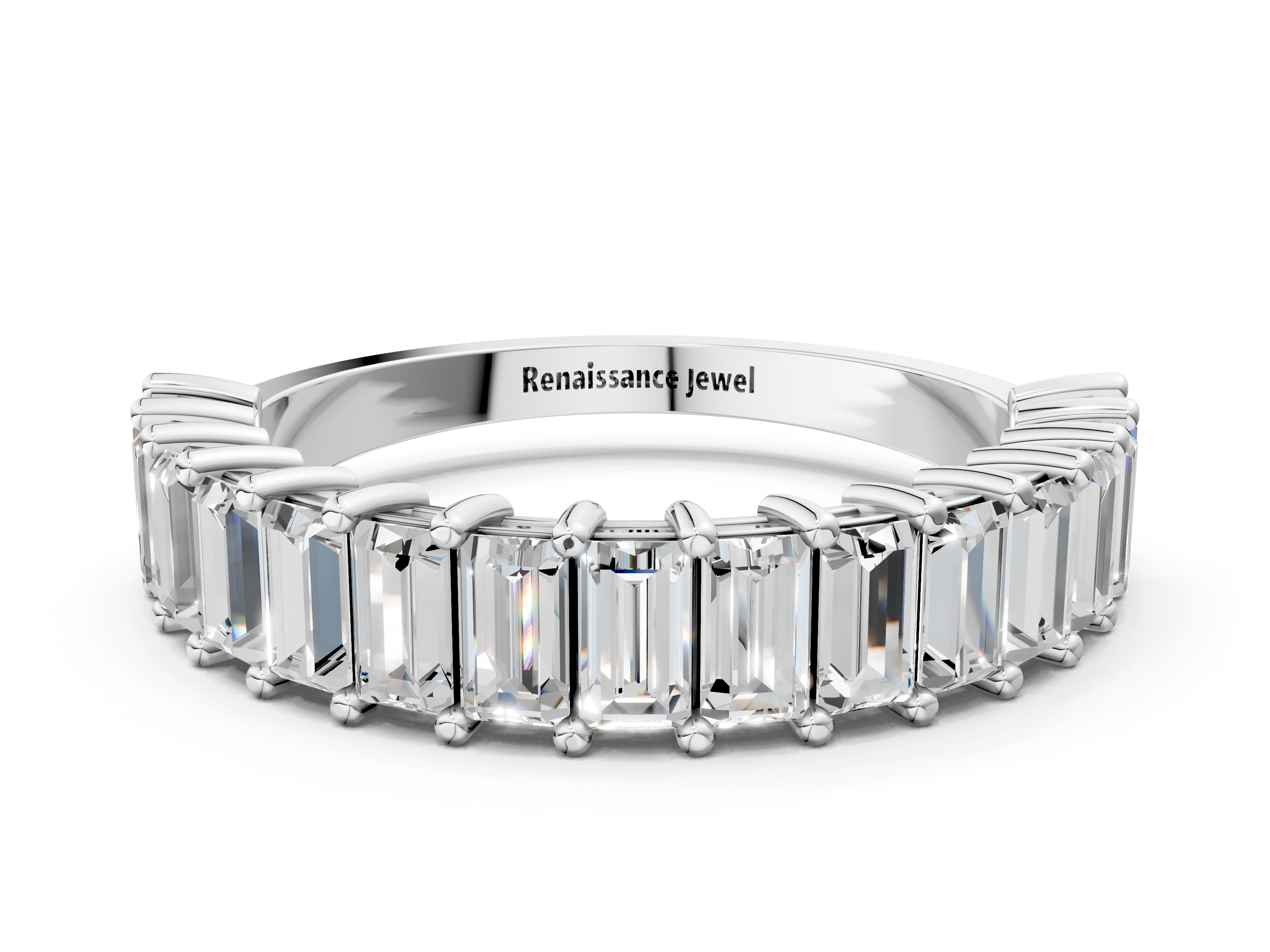 White gold Baguette cut diamond Half Eternity Band with Shared Prong Setting_21