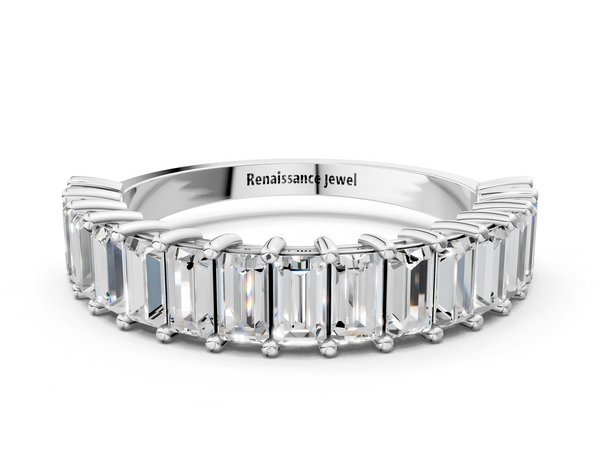 White gold Baguette cut diamond Half Eternity Band with Shared Prong Setting