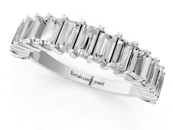 Platinum Baguette cut diamond Half Eternity Band with Shared Prong Setting