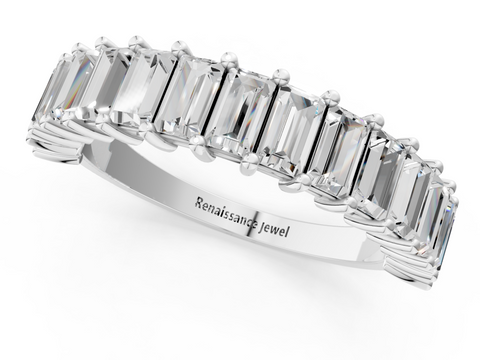 White gold Baguette cut diamond Half Eternity Band with Shared Prong Setting_22