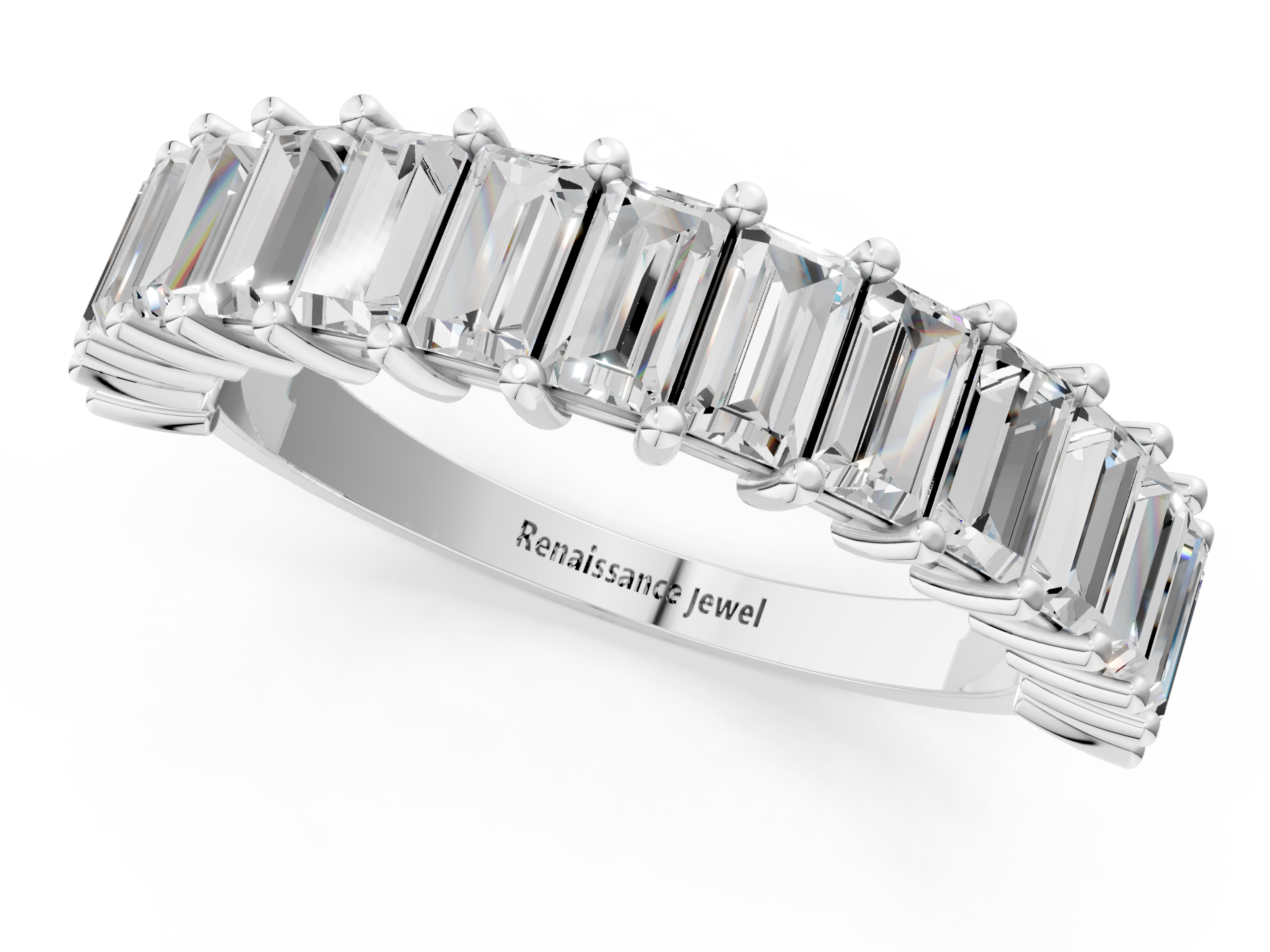White gold Baguette cut diamond Half Eternity Band with Shared Prong Setting_22