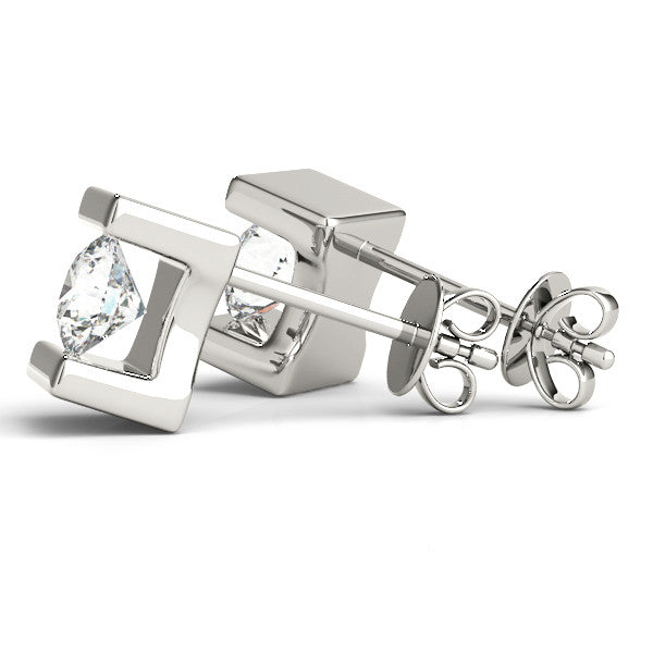 White gold Bar Set Round Diamond Stud Earrings in White Gold 1