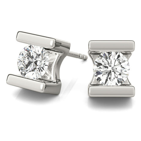 White gold Bar Set Round Diamond Stud Earrings in White Gold 2