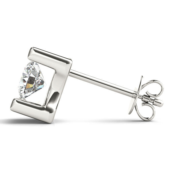 White gold Bar Set Round Diamond Stud Earrings in White Gold 3