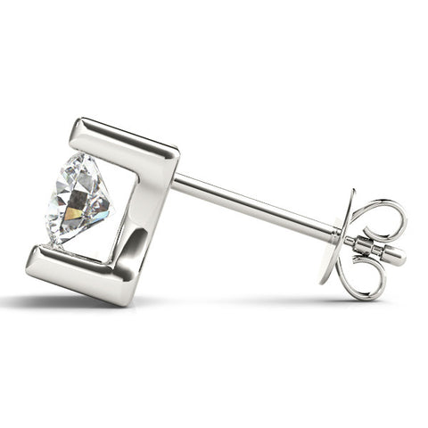 White gold Bar Set Round Diamond Stud Earrings in White Gold 3