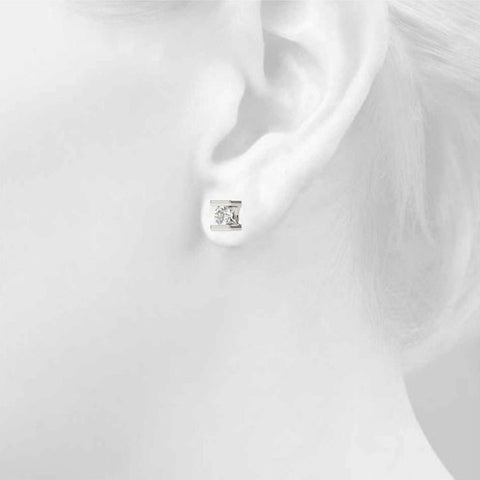 White gold Bar Set Round Diamond Stud Earrings in White Gold 4
