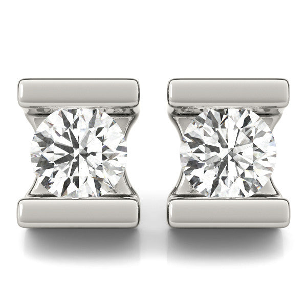 White gold Bar Set Round Diamond Stud Earrings in White Gold