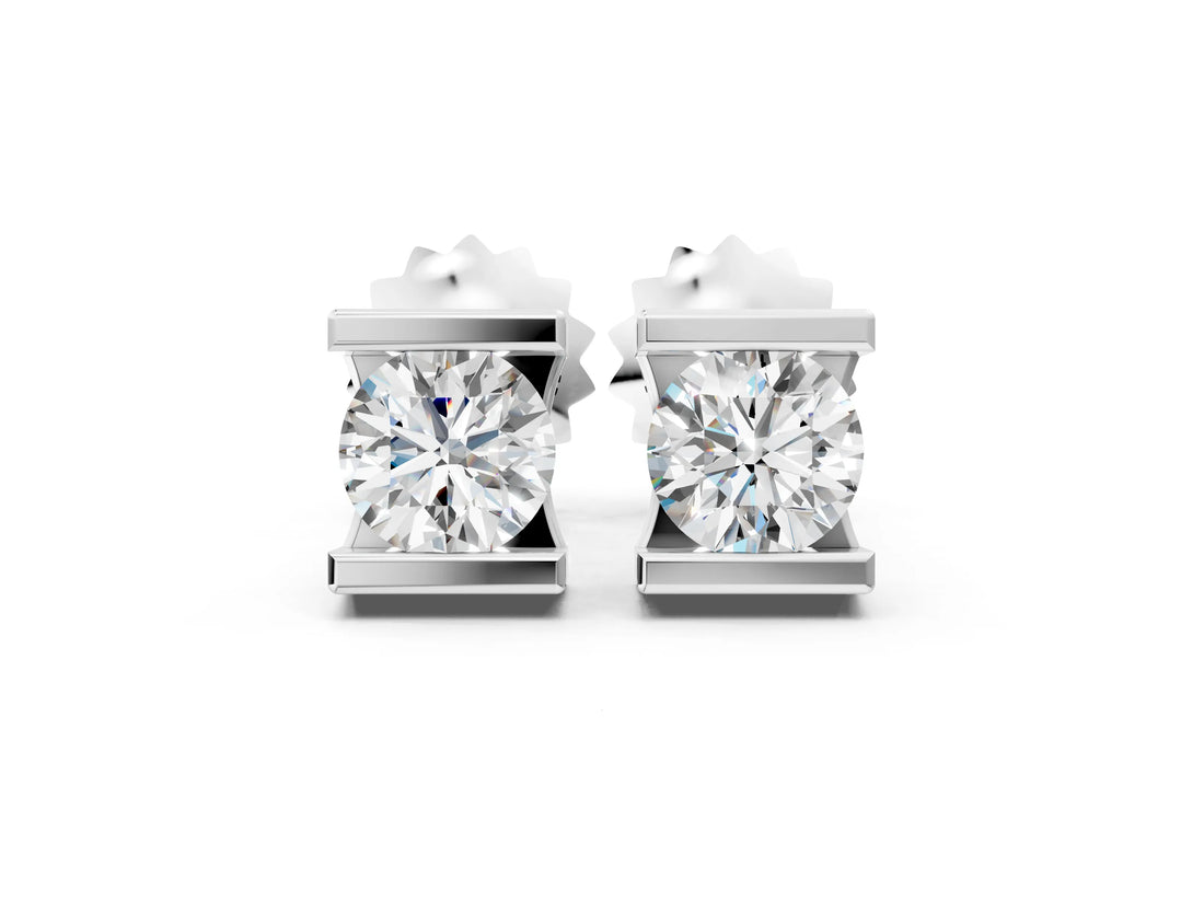 White gold Bar Set Round Diamond Stud Earrings in White Gold_14