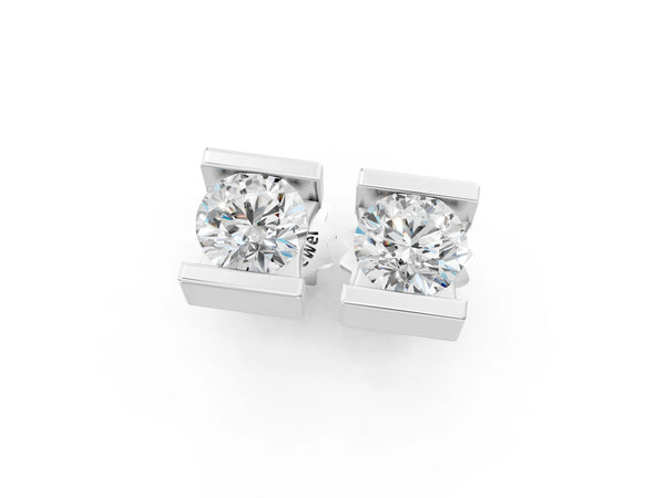 White gold Bar Set Round Diamond Stud Earrings in White Gold