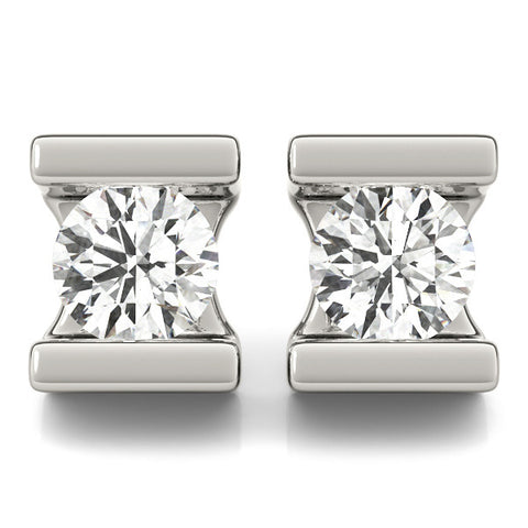 White gold Bar Set Round Diamond Stud Earrings in White Gold